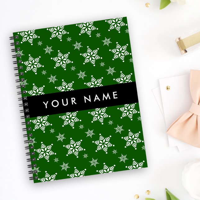 Cuaderno Copos de nieve blancos, verdes, tu nombre, persona (Subido por el creador)