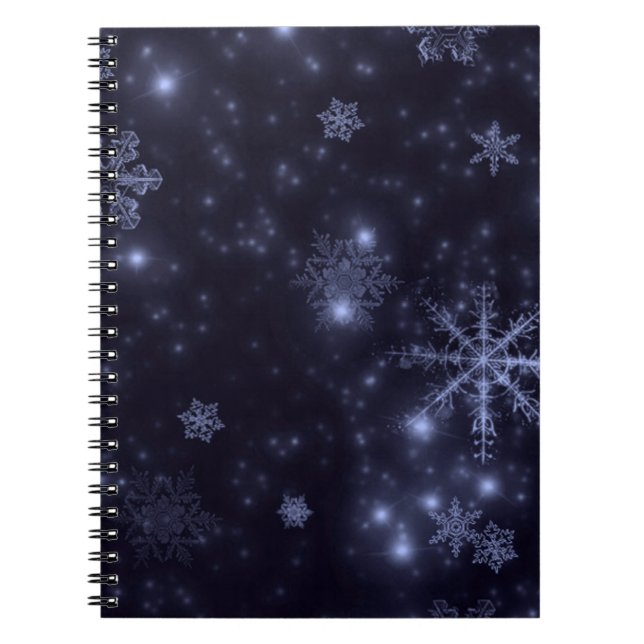 Cuaderno Copos de nieve con fondo azul de medianoche (Frente)