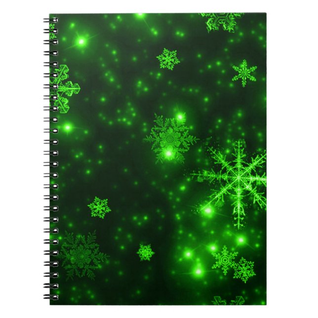 Cuaderno Copos de nieve con fondo verde (Frente)