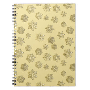 Cuaderno Copos de nieve dorados de 3 d sobre fondo dorado