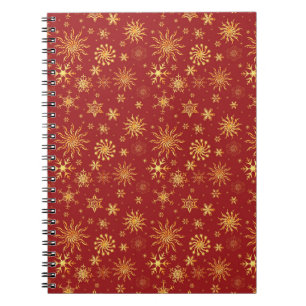 Cuaderno Copos de nieve dorados sobre Navidades rojos oscur