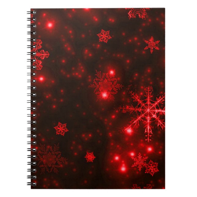 Cuaderno Copos de nieve en fondo rojo profundo (Frente)