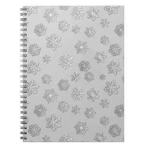 Cuaderno Copos de nieve plateados de 3 d sobre fondo platea