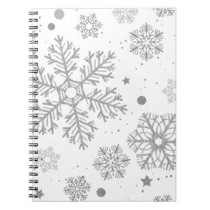 Cuaderno Copos de nieve plateados en blanco