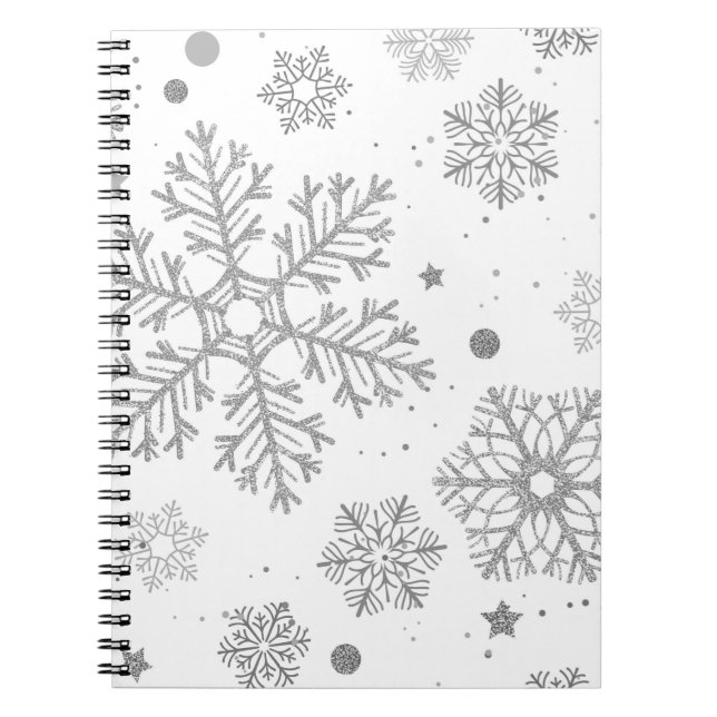 Cuaderno Copos de nieve plateados en blanco (Frente)