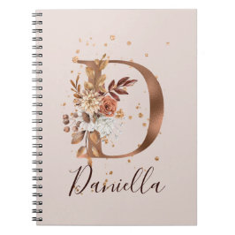 Cuaderno Copper Autumn Floral Letter D Fall Flowers