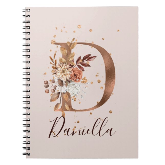 Cuaderno Copper Autumn Floral Letter D Fall Flowers (Frente)