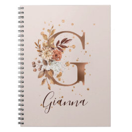 Cuaderno Copper Autumn Floral Letter G Fall Flowers