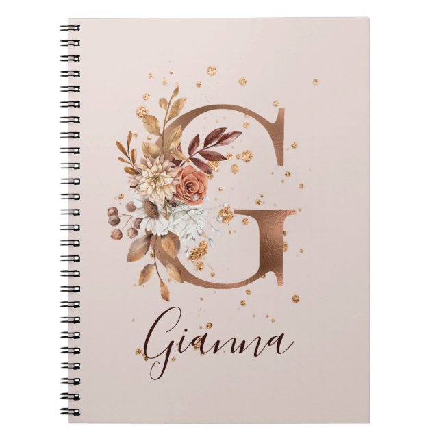 Cuaderno Copper Autumn Floral Letter G Fall Flowers (Frente)