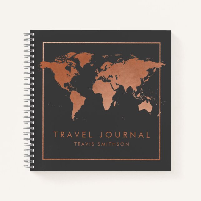 Cuaderno Copper World Map Moderno Travel Journal o Notebook (Anverso)