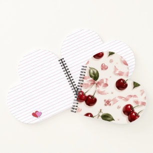Cuaderno Coqueta Cereza y Lazo de Satén Rosado Patrón Sin C