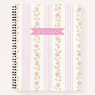 Cuaderno Coqueta femenina rosa personalizada con flores a r