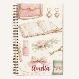 Cuaderno Coquette Aesthetic Pink Bow Makeup Person