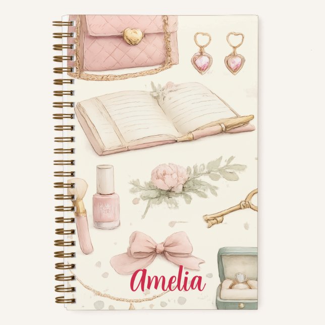 Cuaderno Coquette Aesthetic Pink Bow Makeup Person (Anverso)