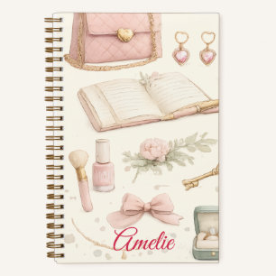 Cuaderno Coquette Aesthetic Pink Bow Makeup Person