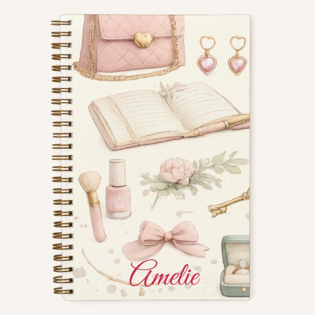 Cuaderno Coquette Aesthetic Pink Bow Makeup Person (Anverso)