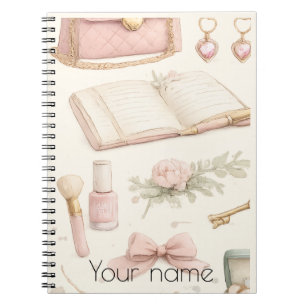 Cuaderno Coquette Aesthetic Pink Bow Makeup Personalized No