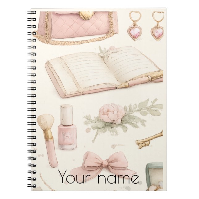 Cuaderno Coquette Aesthetic Pink Bow Makeup Personalized No (Frente)