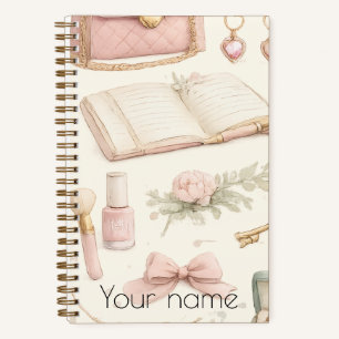 Cuaderno Coquette Aesthetic Pink Bow Makeup Personalized No