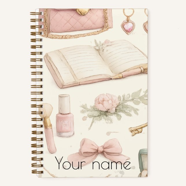 Cuaderno Coquette Aesthetic Pink Bow Makeup Personalized No (Anverso)