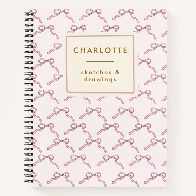 Cuaderno Coquette Bows Pink Nombre Personalizado Sketchbook (Anverso)