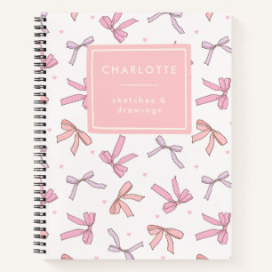 Cuaderno Coquette Cute Bows Sketchbook Personalizado Rosa