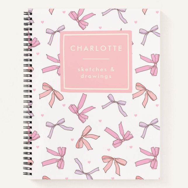 Cuaderno Coquette Cute Bows Sketchbook Personalizado Rosa (Anverso)
