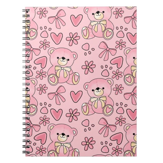 Cuaderno  Coquette Pink Teddy Bear Seamless Pattern (Frente)