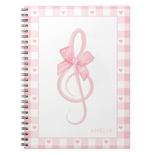 Cuaderno Coquette Pink Treble Clef Bow Gingham Pattern