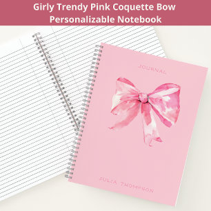 Cuaderno Coquette Pink Watercolor Bow Girly Journal