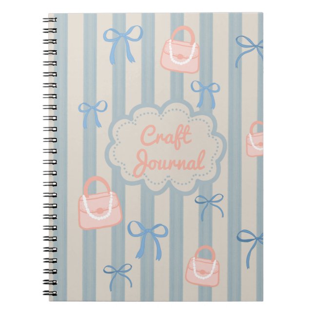 Cuaderno Coquette Tema Cintas y Bolsas personalizadas (Frente)