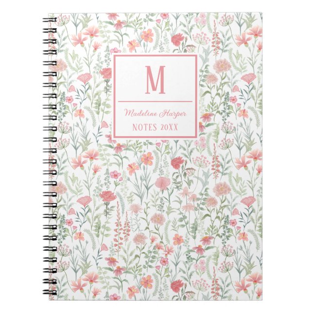 Cuaderno Coquette Wildflower Meadow Personalised Pink (Frente)