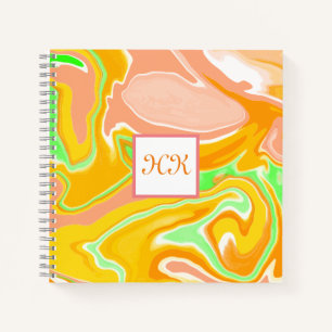 Cuaderno Coral, Naranja, Lime Green Marble Sketchbook