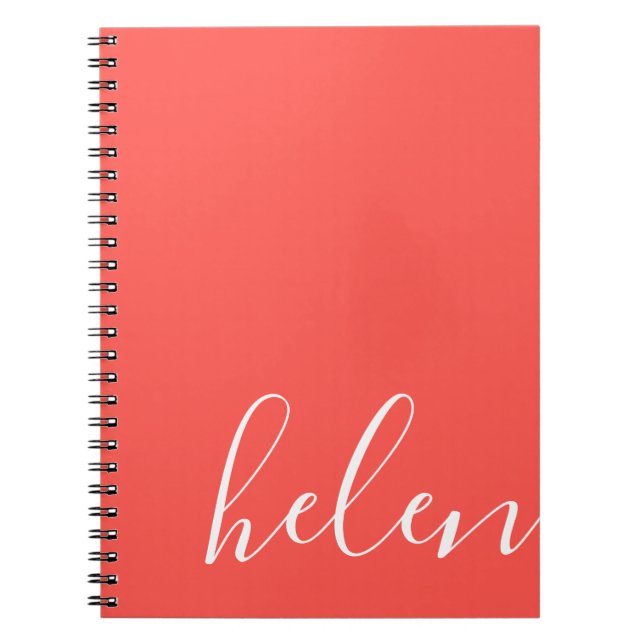 Cuaderno Coral personalizado de nombre de guión moderno (Frente)