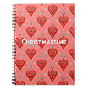 Cuaderno Coral rojo vintage Navidad corazón ornaTira Pillow