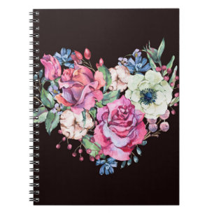 Cuaderno Corazón acuarela floral: rosas vintage.