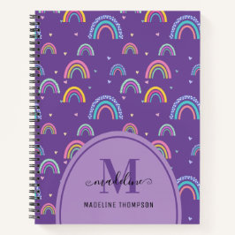 Cuaderno Corazón Arcoíris Púrpura Femenino Monograma Boho