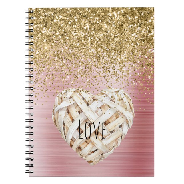 Cuaderno Corazón blanco con brillo dorado (Frente)