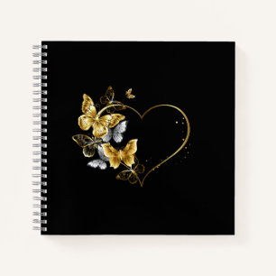 Cuaderno Corazón con mariposas doradas