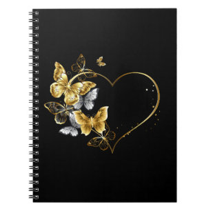 Cuaderno Corazón con mariposas doradas
