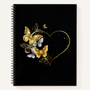 Cuaderno Corazón con mariposas doradas