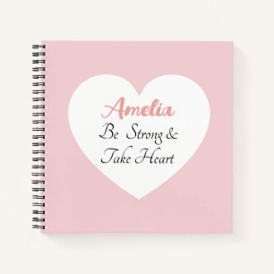 Cuaderno Corazón con nombre de versículo bíblico rosa y bla