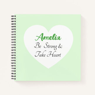 Cuaderno Corazón con nombre de versículo bíblico verde y bl