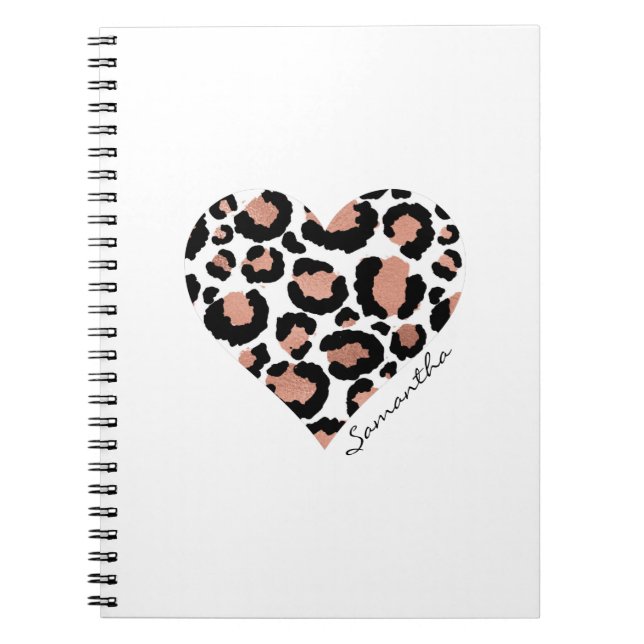 Cuaderno Corazón con patrón de leopardo elegante personaliz (Frente)