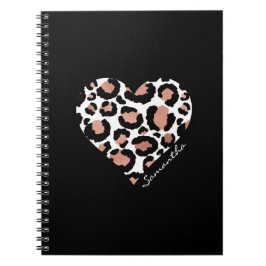 Cuaderno Corazón con patrón de leopardo elegante personaliz