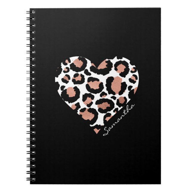 Cuaderno Corazón con patrón de leopardo elegante personaliz (Frente)