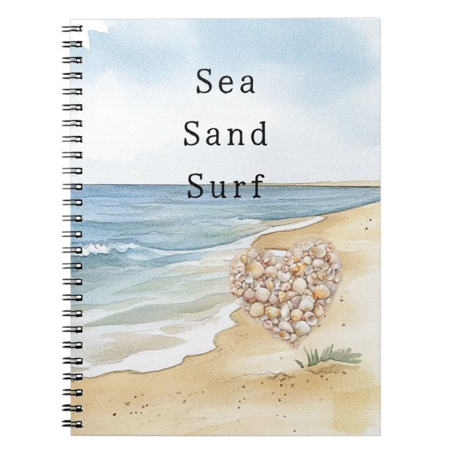Cuaderno Corazón Conchas del Mar Océano Playa (Frente)
