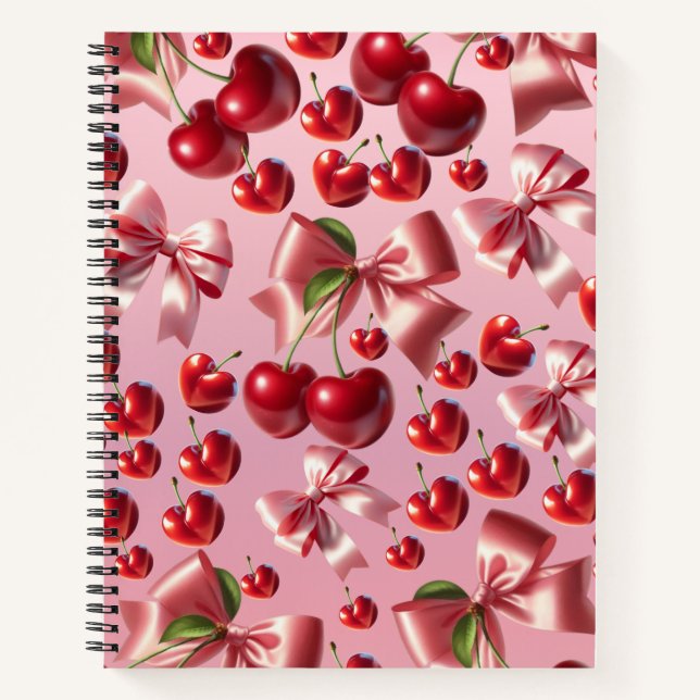 Cuaderno Corazón Coquette Personalizado Patrón de Lazo de C (Anverso)