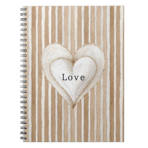 Cuaderno Corazón crema romántico rayas marrones amor