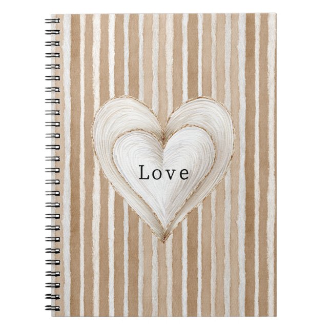 Cuaderno Corazón crema romántico rayas marrones amor (Frente)